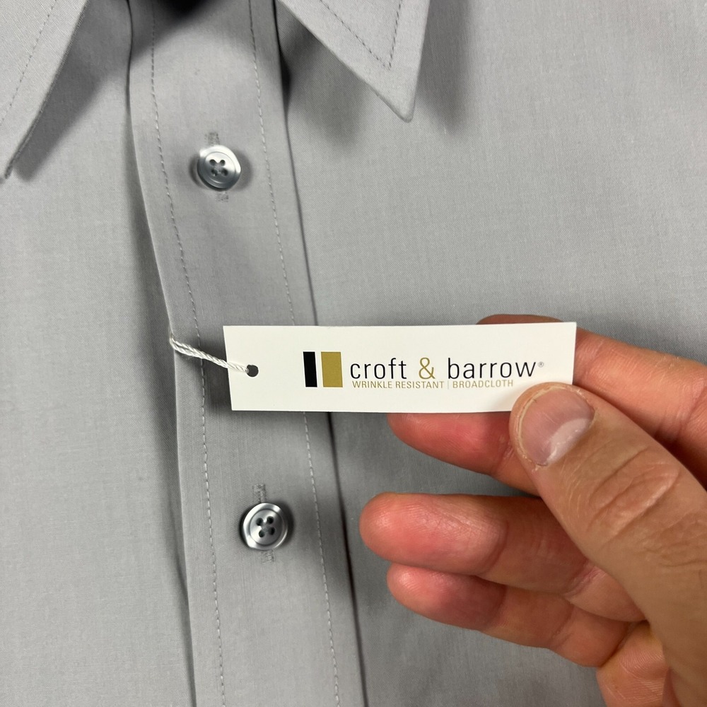 Croft‎ & Barrow Shirt Men's Button Up 18.5 34/35 Long Sleeve Gray Broadcloth NEW - Picture 6 of 13